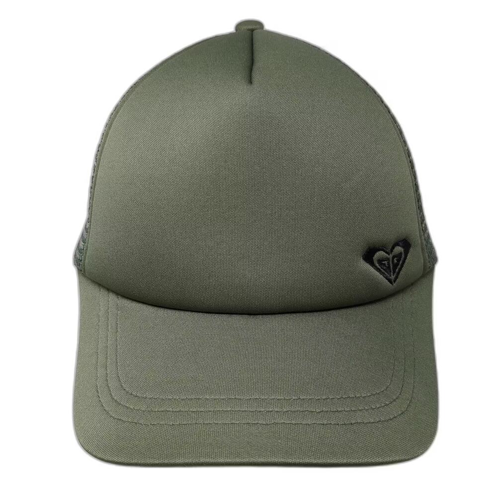 Roxy Trucker Hat Green Black Snapback One Size Mesh Adjustable Embroidered Cap
